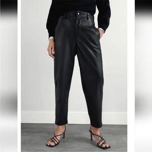Zara Barrel Faux Leather Pants Black